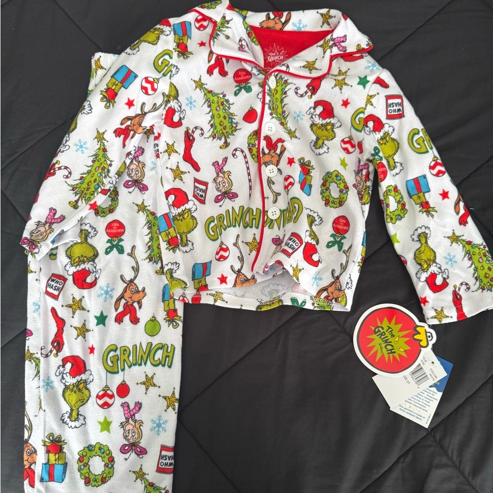 Grinch Kids Pajamas - Festive White and Red